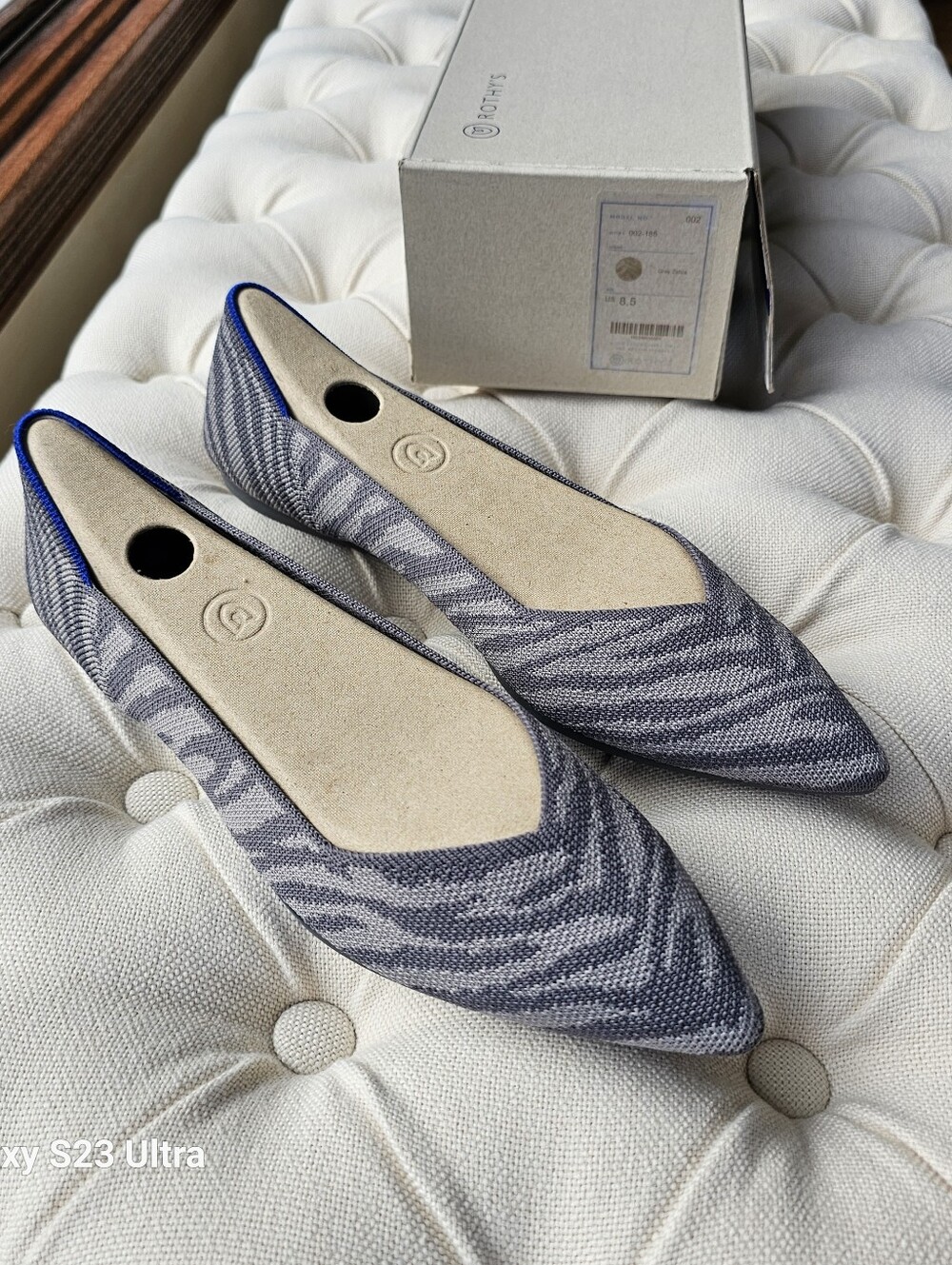 New! Rothy's Sz 8.5 Gray Zebra Flats Animal Print Points Shoes Rothys Grey